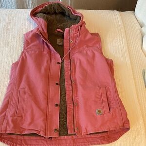 Carhartt Pink Hooded Vest with Sherpa Lining